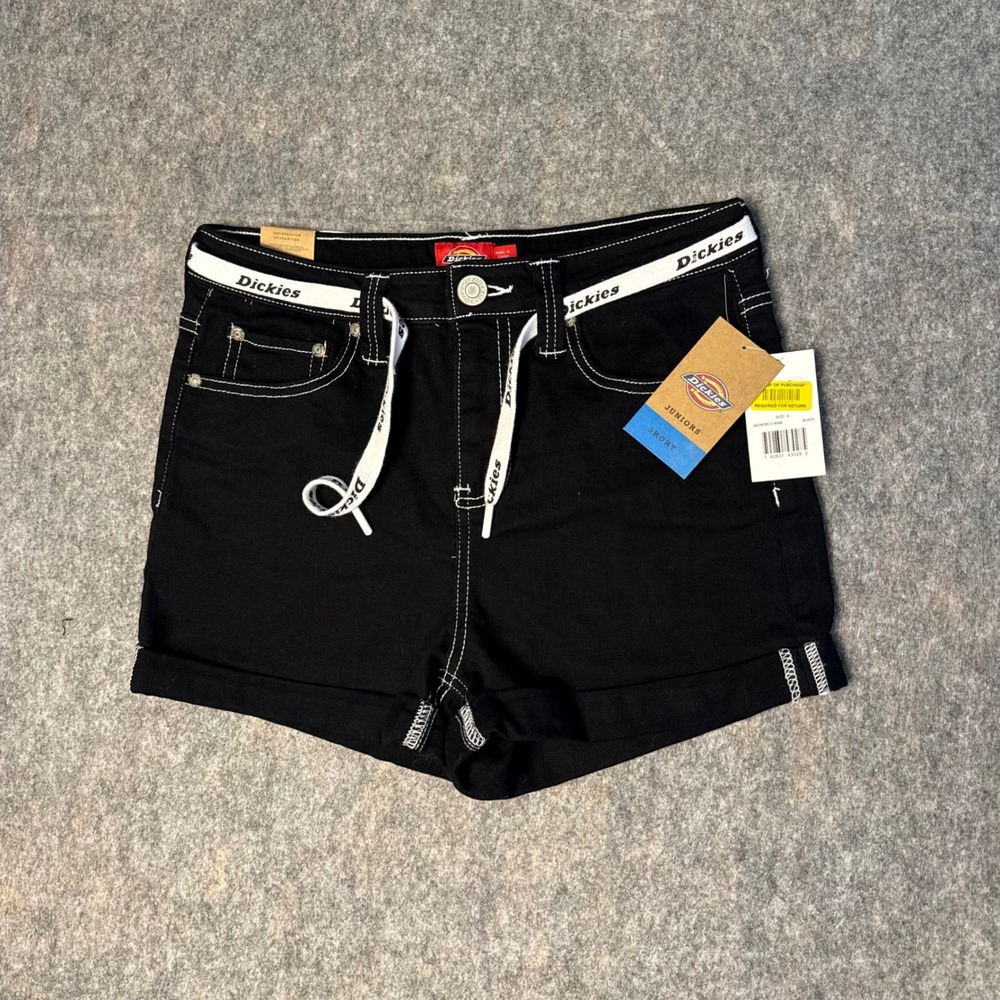 Dickies Cuffed 5 Pocket Short Juniors 5 27 Black High Rise Contrast Stitch NWT